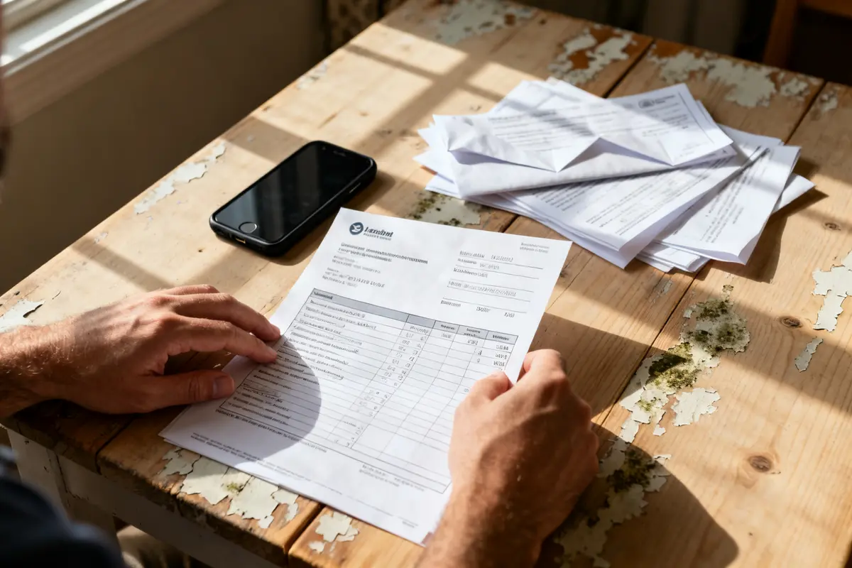 Document financier explorant où va l'argent d'une personne sous tutelle sur table bois